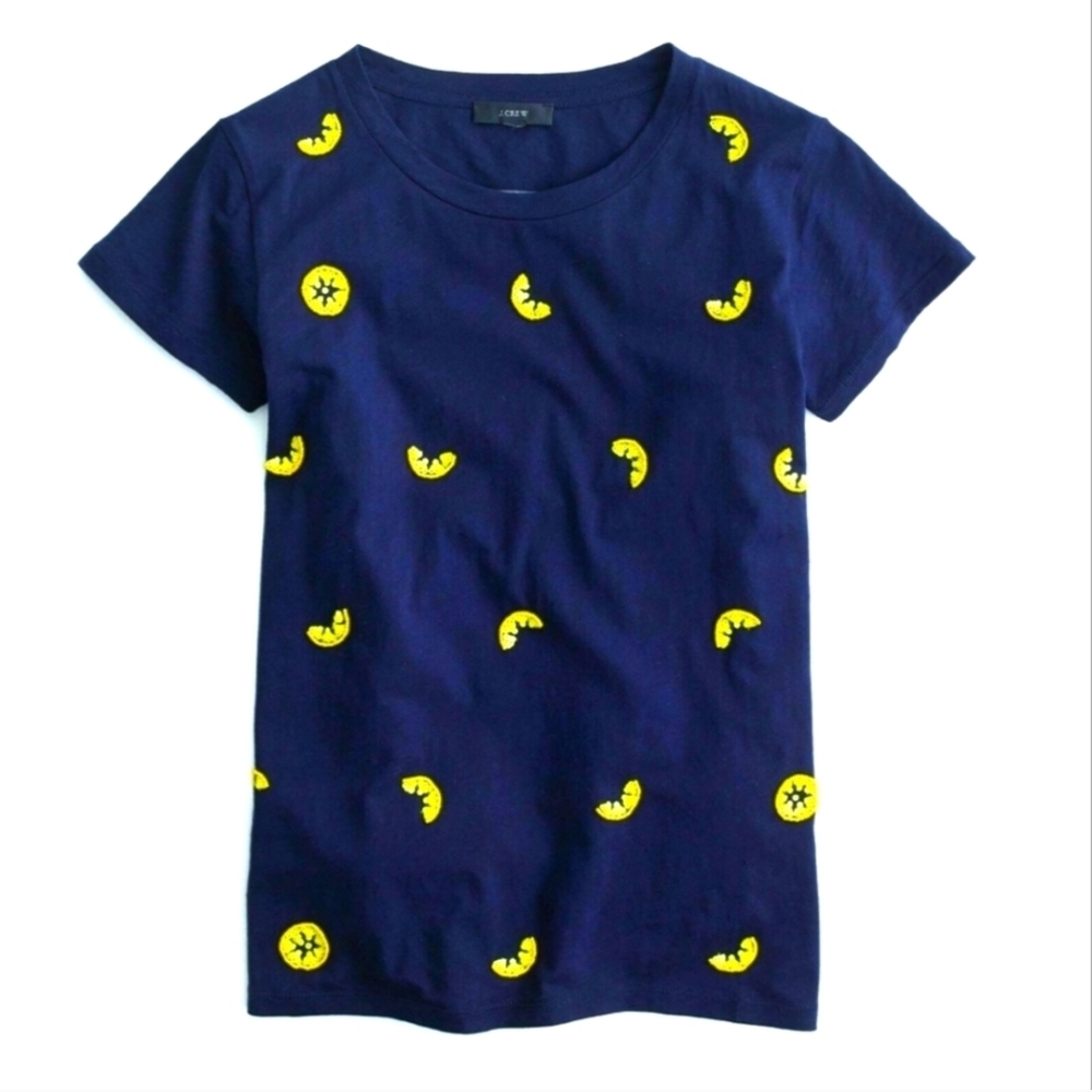 J.Crew Beaded Lemon Slice Tee Navy Blue XS
